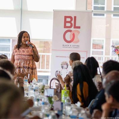 Lachelle Cunningham, a NDC board member, speaks at luncheon celebrating the launch of the BLOC progr