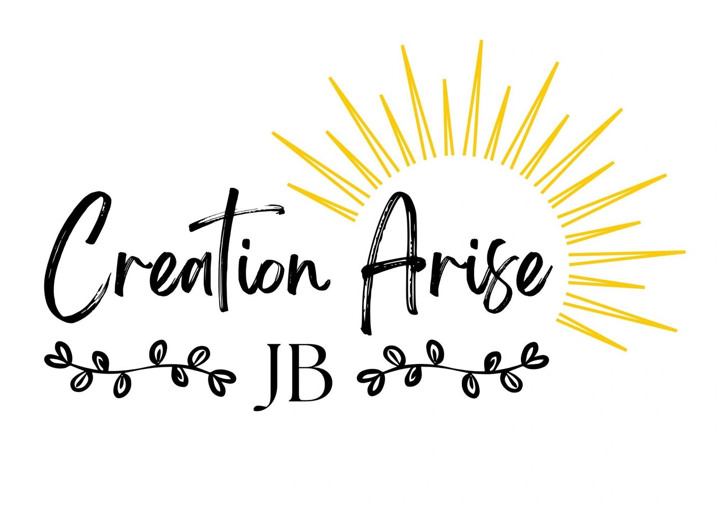 Logo with 'Creation Arise' text, sun rays, and 'JB' with decorative leaves.