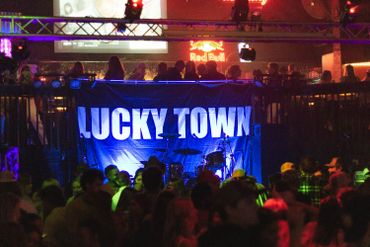 The bands live setup and backdrop just before the band performs