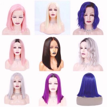 collage of lace front, closure wigs and more