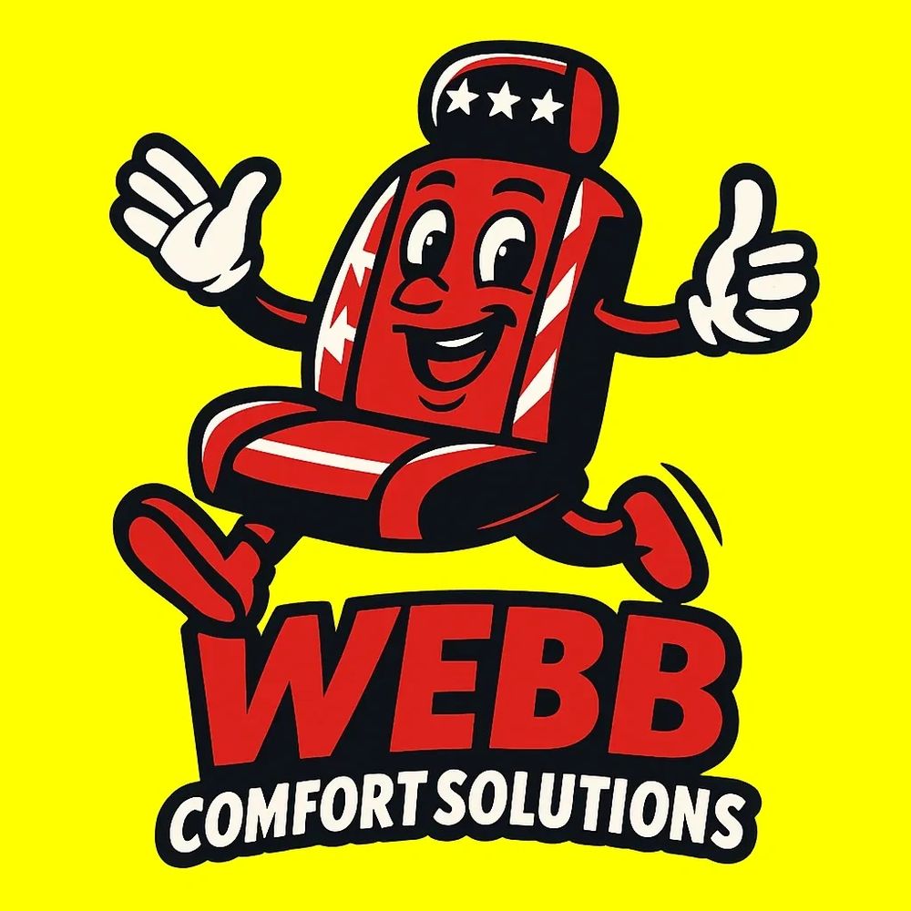 Animated red car seat mascot with a happy face giving thumbs up and waving.