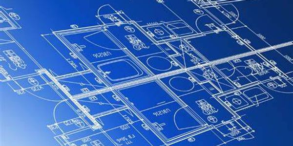 Detailed architectural blueprint of a building layout with rooms and measurements.