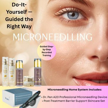 Microneedling DIY kit with professional device and skincare set for guided home treatment.