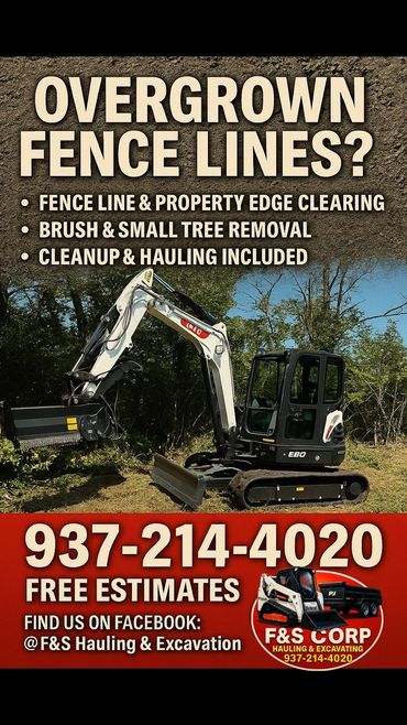 Excavation and hauling services for overgrown fence lines and property clearing.