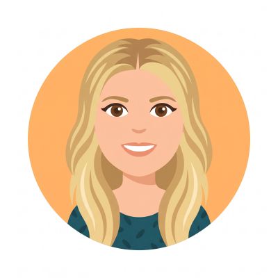 Cartoon avatar of a smiling blonde woman with long hair.