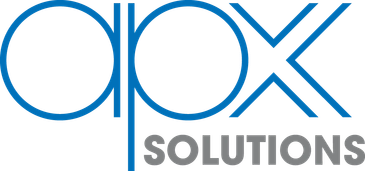 APX Solutions company logo in blue and gray.