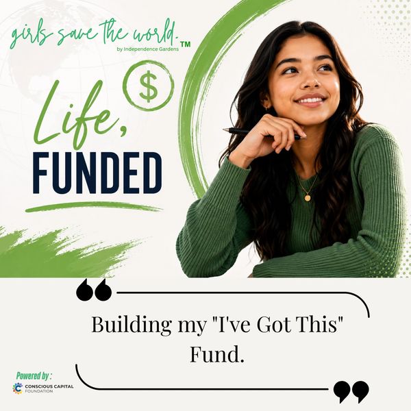 Empowered woman with 'Life, Funded' message.