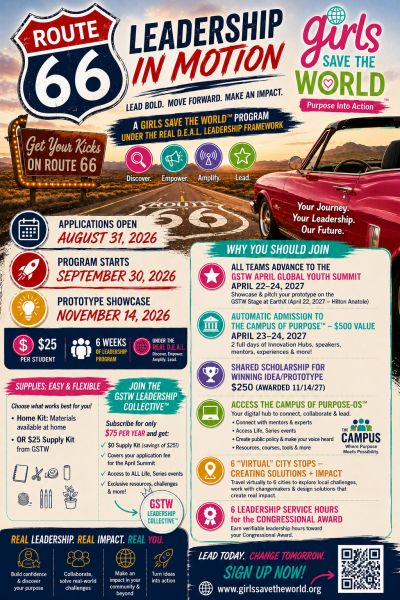 Leadership program for girls focusing on Route 66 and real-world impact.