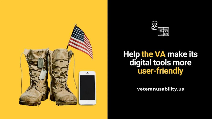 Military boots & flag by a smart phone.
Text - Help the VA make its digital tools more user-friendly