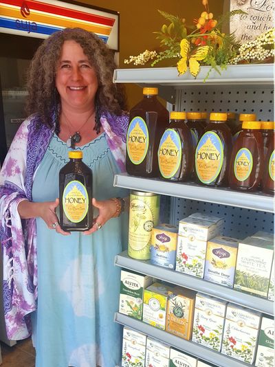 karen with local honey from ringwood, new jersey!