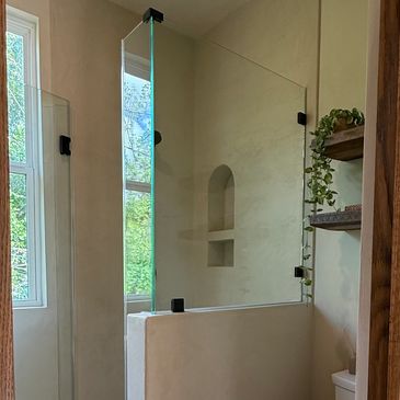 Microcement on shower applied by DA Paint Service in Houston, Tx.