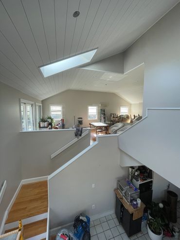 Ship lap ceiling we installed and painted.