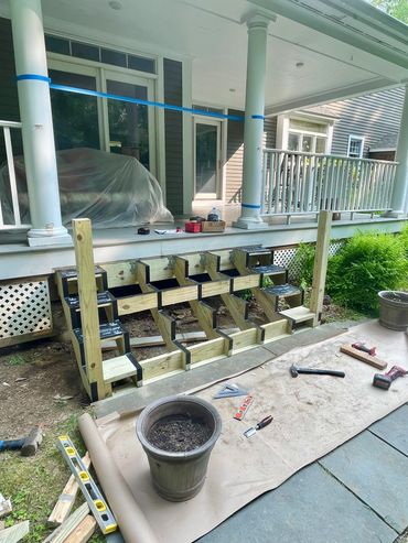 Framing new stairs for this deck.