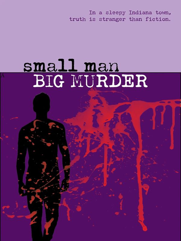 A romantic suspense novel titled "Small Man, Big Murder" with a purple, red and black cover