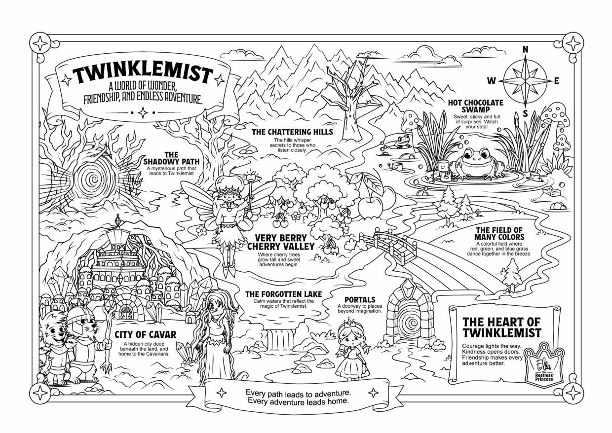 Map of Twinklemist with magical places and characters.