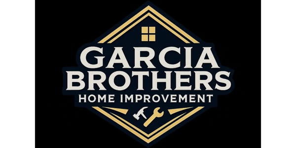 Logo for Garcia Brothers Home Improvement with tools and house roof design.