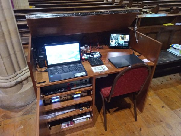 Large mixing desk Bedford MTX7 Streaming Laptop ATEM PTZ