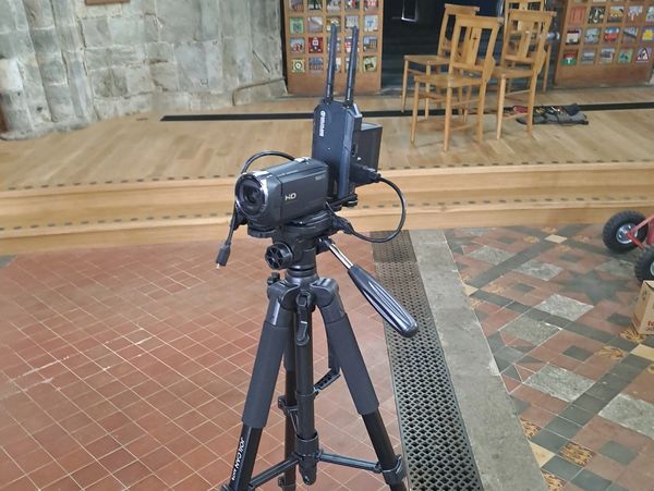 Sony camcorder with wireless link and tripod