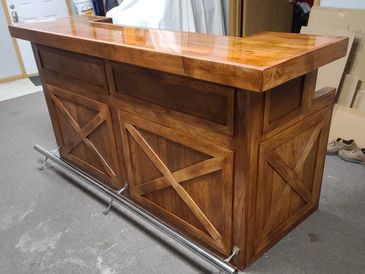 Solid Hickory Bar with sliding barn style cabinet doors