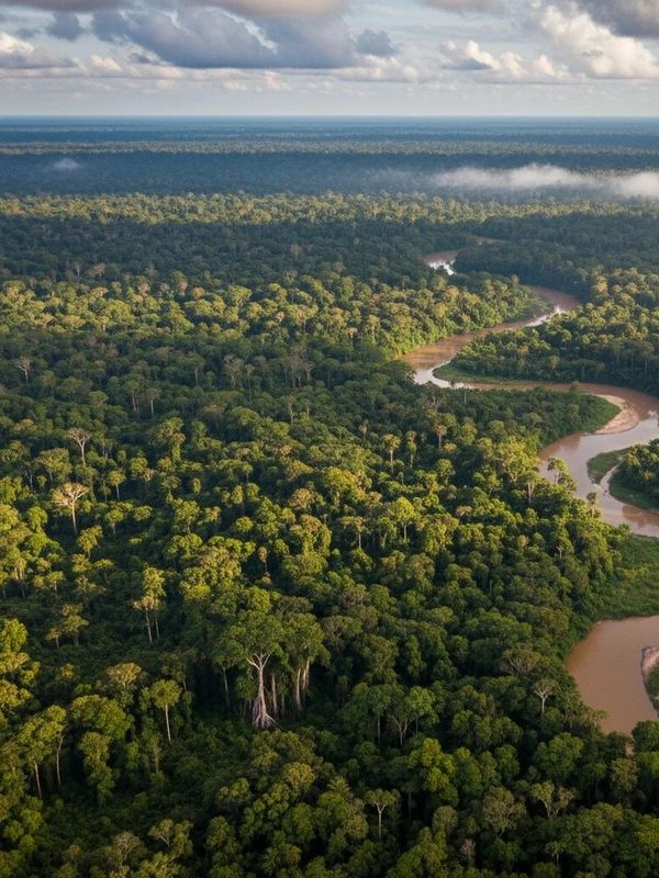 A winding river flows through a dense forest.