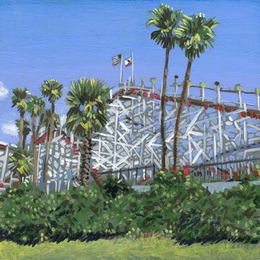 Acrylic painting on panel of the Giant Dipper rollercoaster in Santa Cruz by Jim Winters