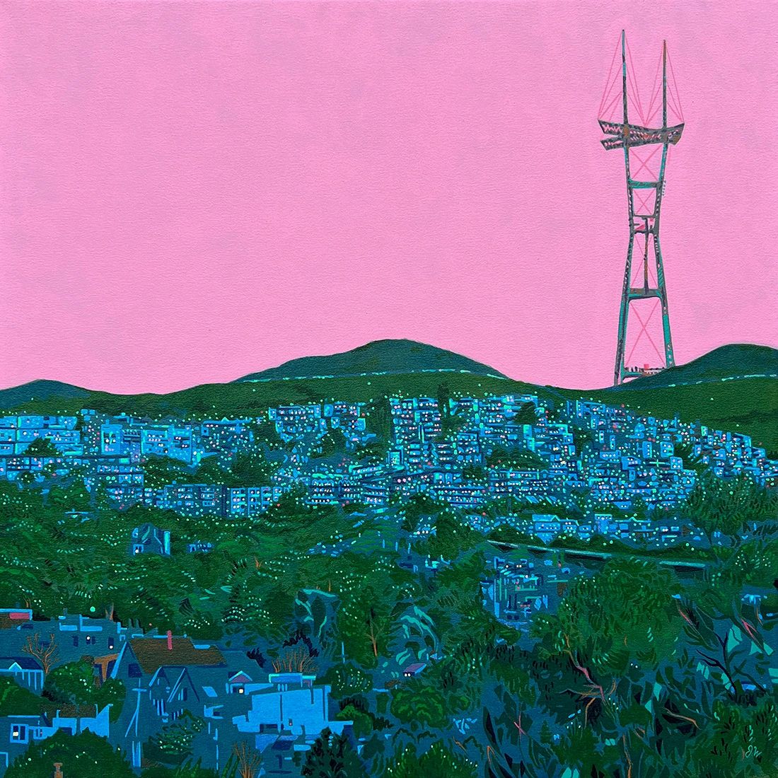 acrylic on canvas painting of San Francisco at night by Santa Cruz artist Jim Winters