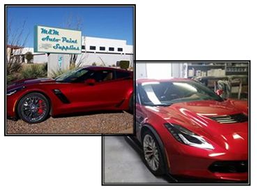 Two images of a red sports car