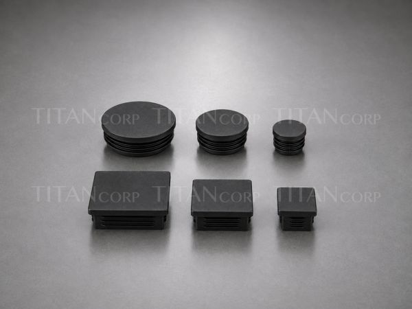 六个不同尺寸的黑色塑料塞子。