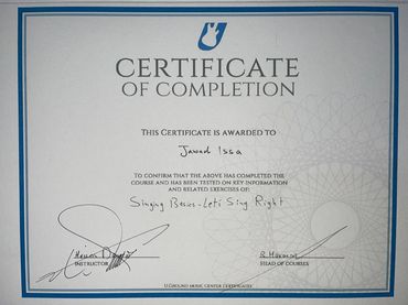 Certificate of completion offered to a student by U-Ground music center signed by Bashar Haroun