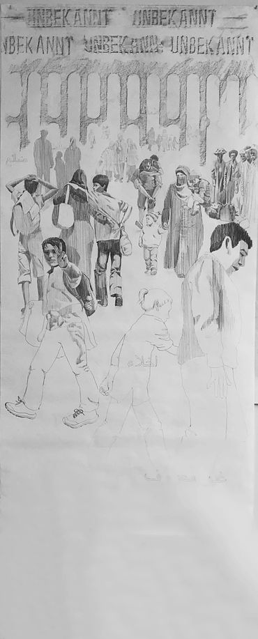 Unbekannt 3. Graphite on paper. 90" x 40," 2017.