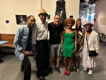 Playwright David McDonald with well-wishers following a performance of Ella The Ungovernable