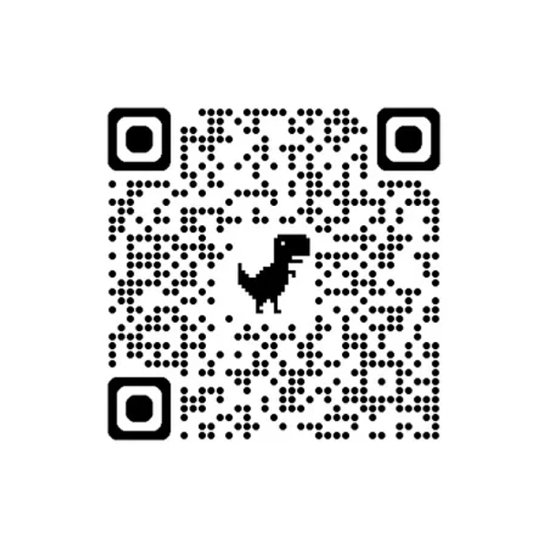QR code with a dinosaur icon in the center.