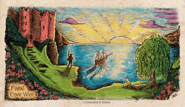 "Fare Thee Well" based on the Grateful Dead's Broke-down palace, pen & ink w/ digital color