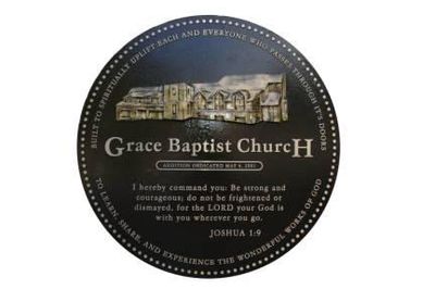 Corner Maker for Church featuring an image of the church, the name of the church and Bible Verse Jos