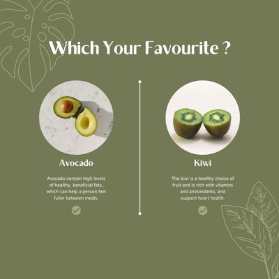 Comparison of avocado and kiwi as healthy fruit options.