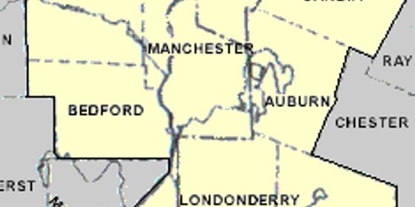 A map of Manchester's regions and the surrounding municipalities.