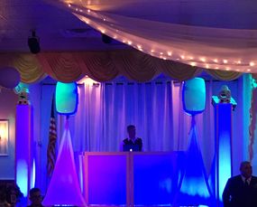 wedding event includes dancing on a cloud motion monogram dj services uplighting