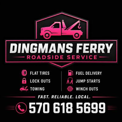 Dingmans Ferry Roadside Service logo with contact details.