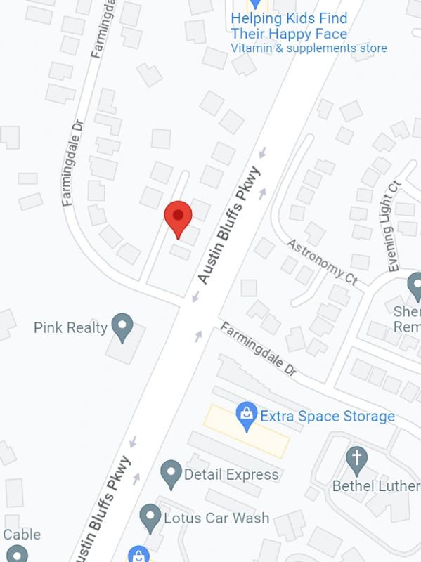 Map showing Austin Bluffs Parkway and nearby businesses and streets.