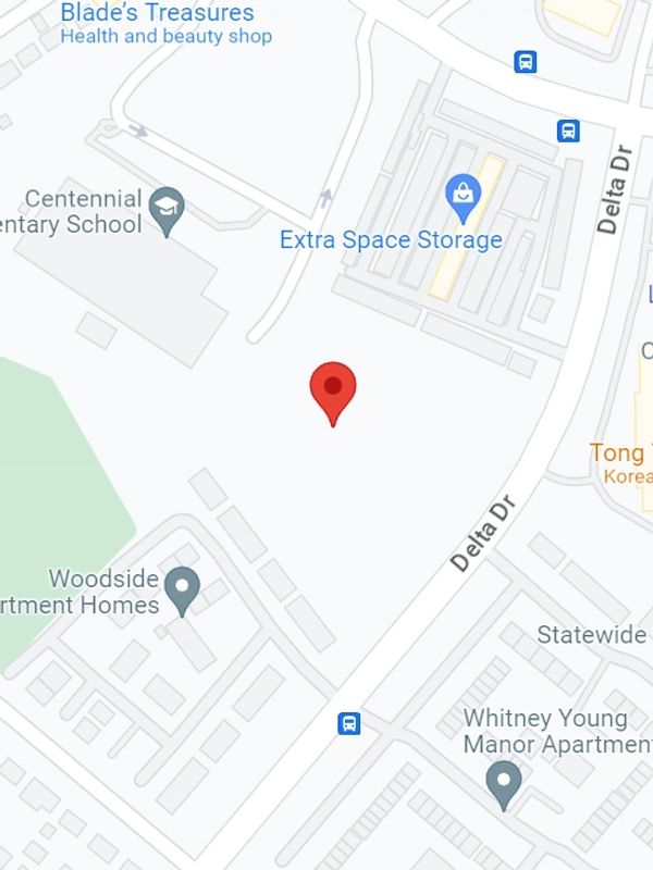 Map showing Delta Dr area with schools, apartments, and restaurants.