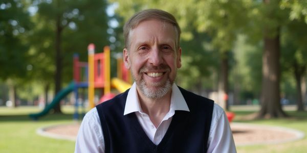 Paul Rolfe sitting in the park on a sunny day.