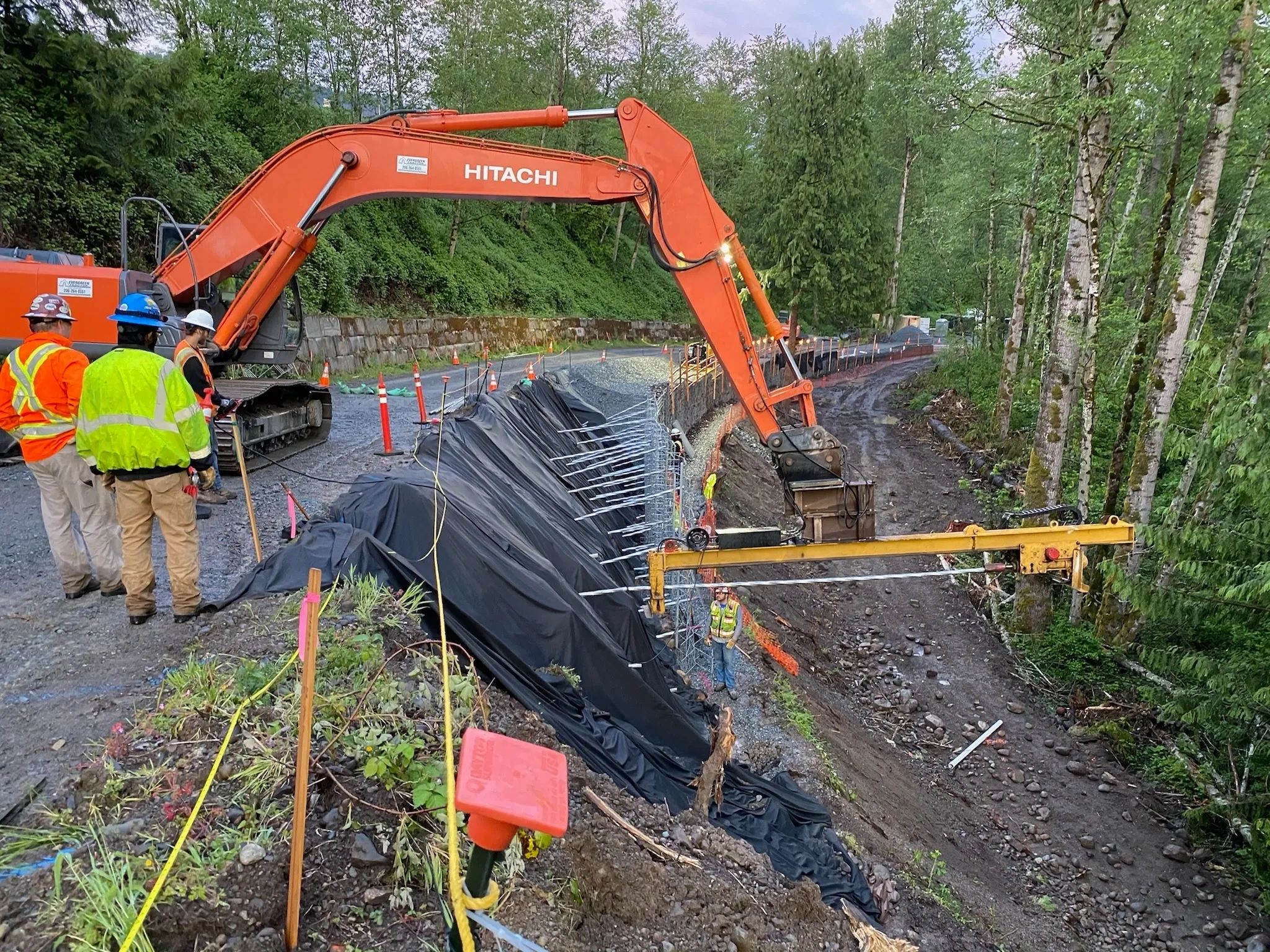 Driving spiral nails.