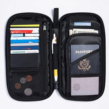 Passport and travel document wallet with RFID protection