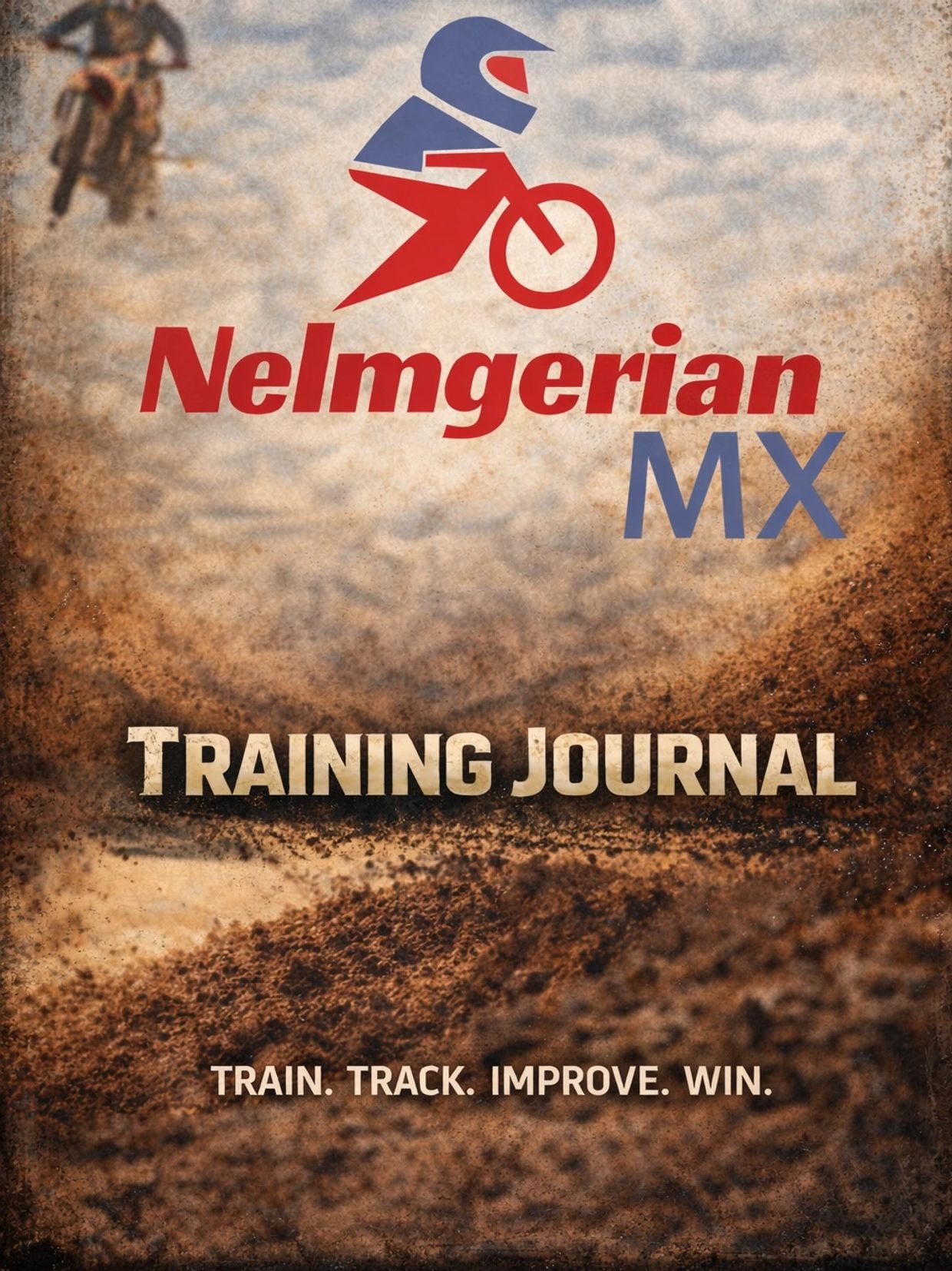 Motocross training journal cover with rider silhouette.