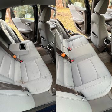 auto interior detailing with shampoo and vacuum