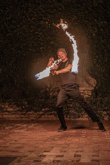 puppy hammer flow. fire spinner. fire entertainment