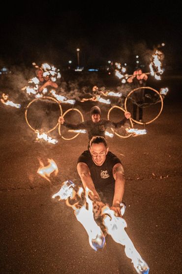 family photo of fire performers. pure soul fire team. fire spinning, the fire nation