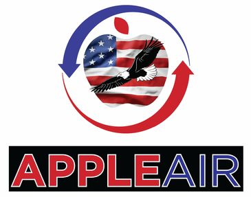 Logo featuring an apple with American flag, eagle, and circular arrows.