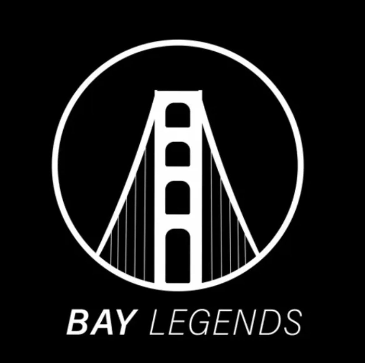 Black and white logo featuring the Golden Gate Bridge with 'BAY LEGENDS' text.