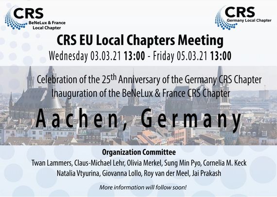 Announcement for CRS EU Local Chapters Meeting in Aachen, Germany in March 2021.